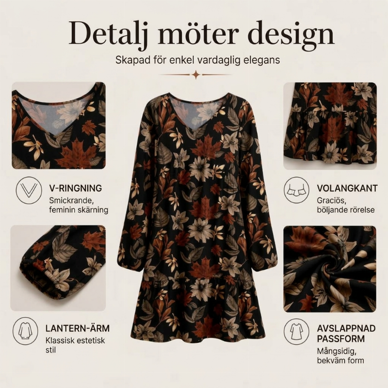 Damklänning med elegant lönnlövmönster