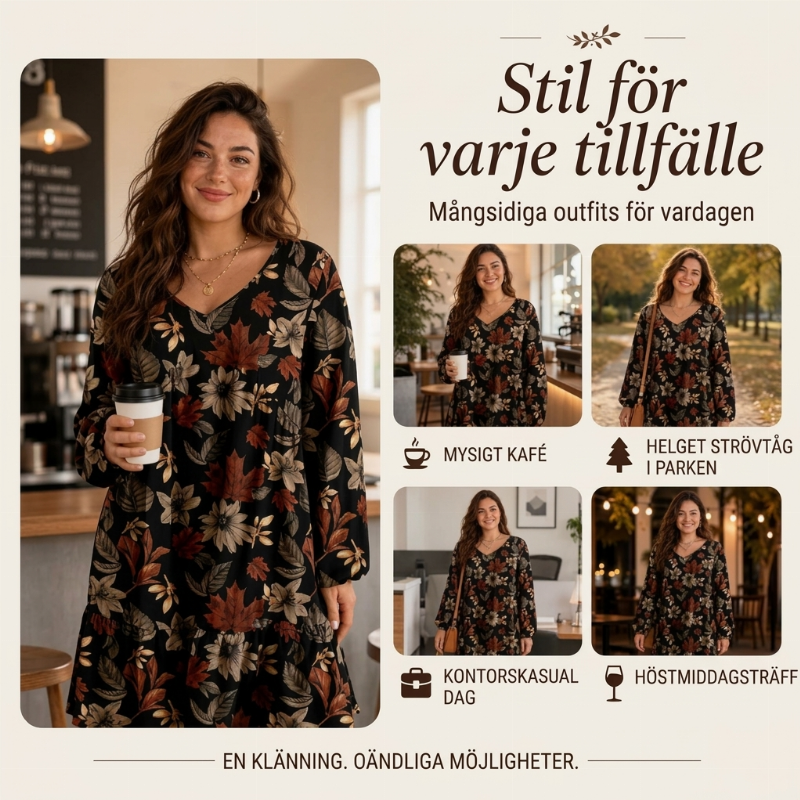 Damklänning med elegant lönnlövmönster