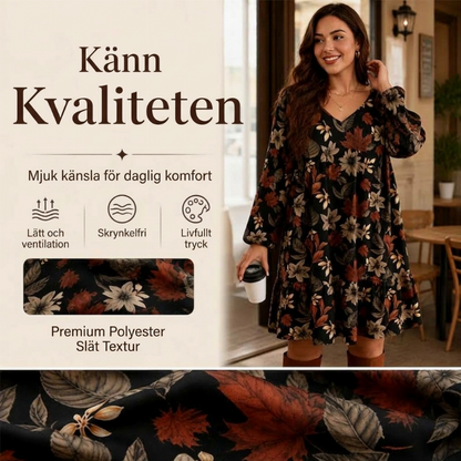 Damklänning med elegant lönnlövmönster