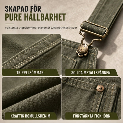 Arbetsbyxor i kraftig bomullsdenim för män, lös passform, raka ben, multifickor för praktisk användning