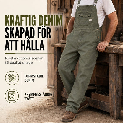 Arbetsbyxor i kraftig bomullsdenim för män, lös passform, raka ben, multifickor för praktisk användning
