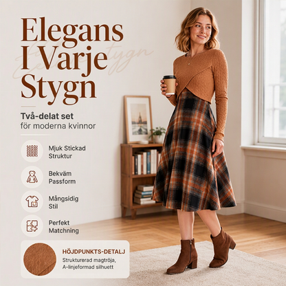 Elegant rutig klänning och crop top-set för kvinnor