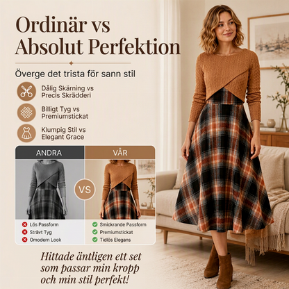 Elegant rutig klänning och crop top-set för kvinnor