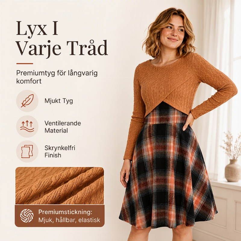 Elegant rutig klänning och crop top-set för kvinnor