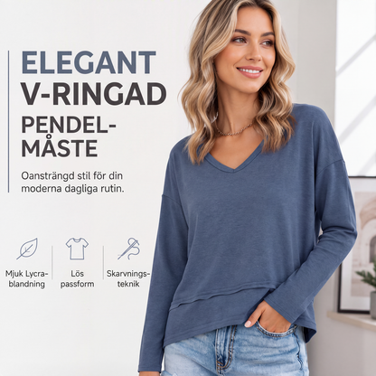 ✨ Bekväm stil 👚 Damtröja med V-ringning och långa ärmar – lös passform, mjuk känsla och lätt att kombinera