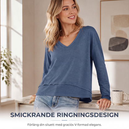 ✨ Bekväm stil 👚 Damtröja med V-ringning och långa ärmar – lös passform, mjuk känsla och lätt att kombinera