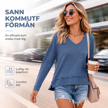 ✨ Bekväm stil 👚 Damtröja med V-ringning och långa ärmar – lös passform, mjuk känsla och lätt att kombinera