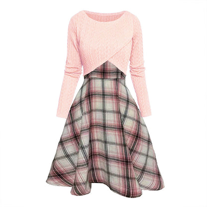Elegant rutig klänning och crop top-set för kvinnor