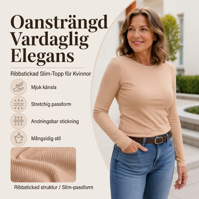 🔥Populär produkt! ✨Klassisk ribbad tröja med rund halsringning för damer