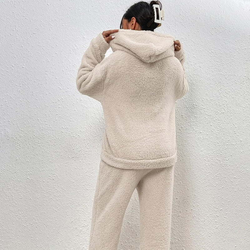 ☁️ Mysigt vinter-set ✨ Fleece-hemkläder för damer med huvtröja och byxor – mjuka, varma och bekväma