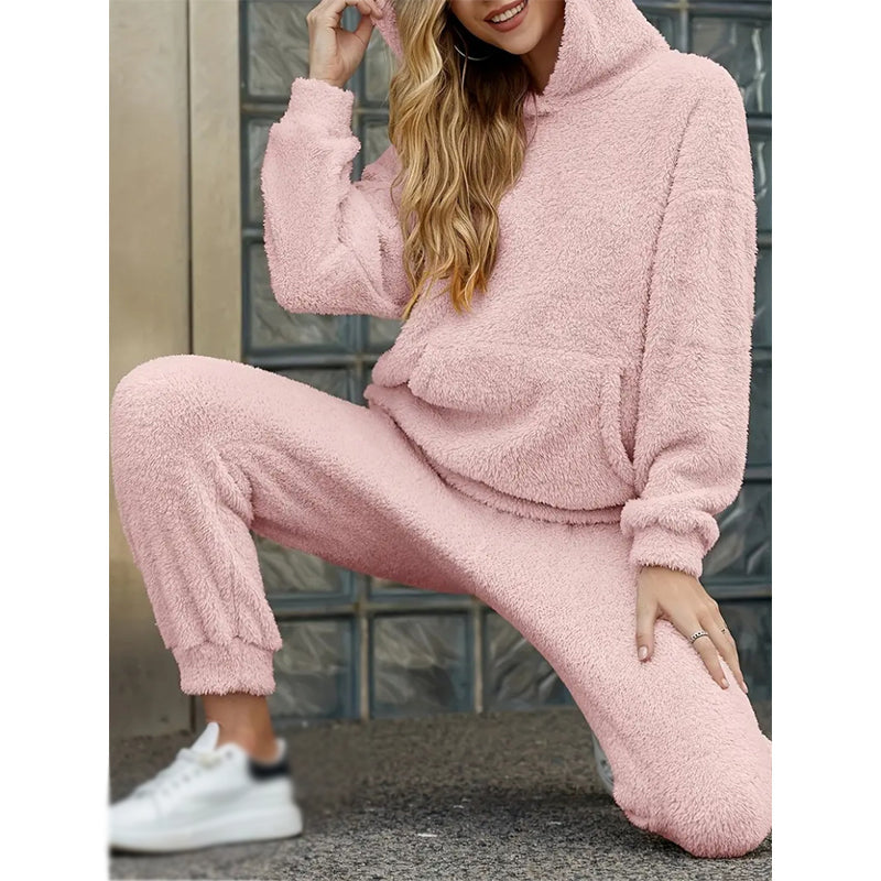 ☁️ Mysigt vinter-set ✨ Fleece-hemkläder för damer med huvtröja och byxor – mjuka, varma och bekväma