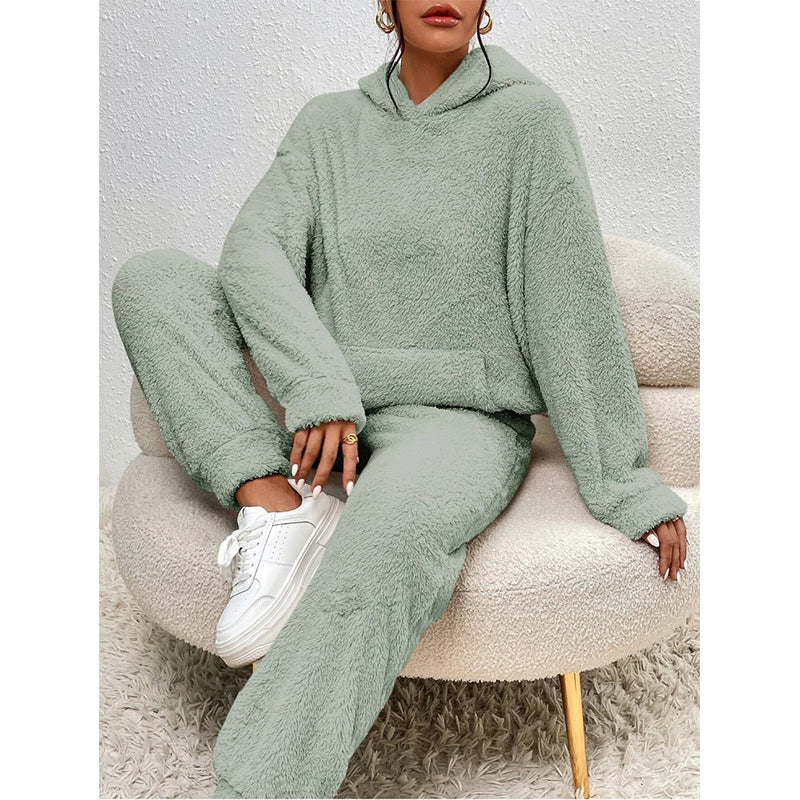 ☁️ Mysigt vinter-set ✨ Fleece-hemkläder för damer med huvtröja och byxor – mjuka, varma och bekväma
