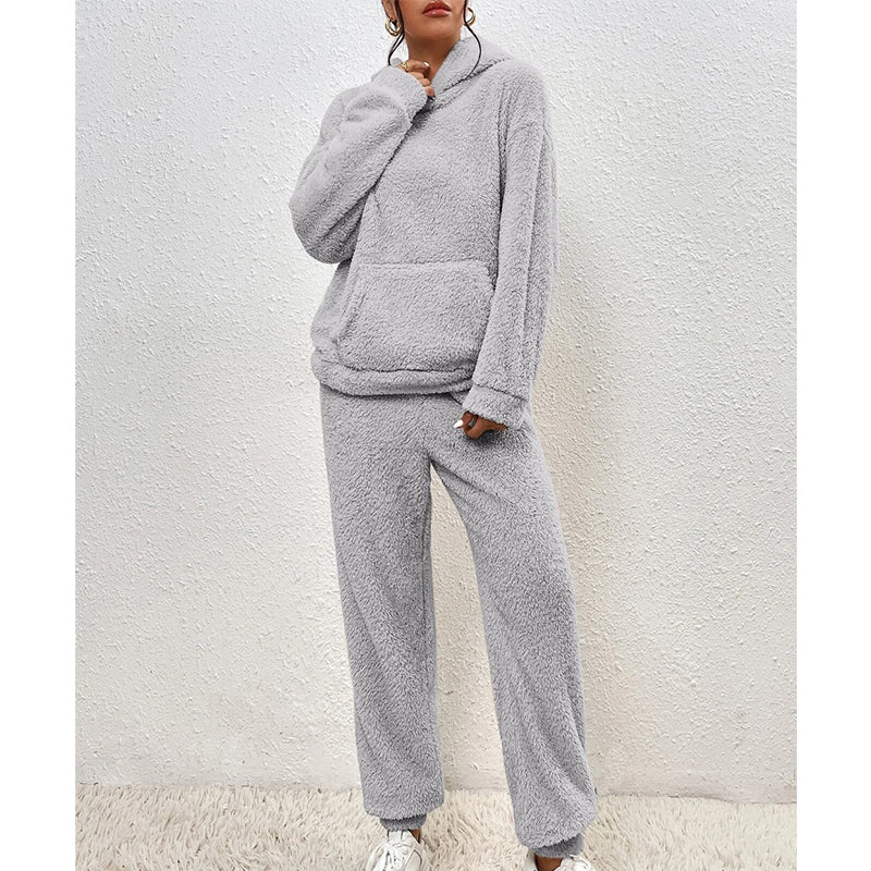 ☁️ Mysigt vinter-set ✨ Fleece-hemkläder för damer med huvtröja och byxor – mjuka, varma och bekväma