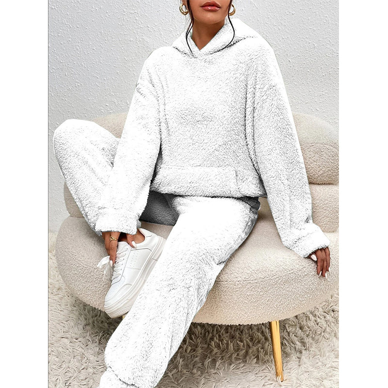 ☁️ Mysigt vinter-set ✨ Fleece-hemkläder för damer med huvtröja och byxor – mjuka, varma och bekväma