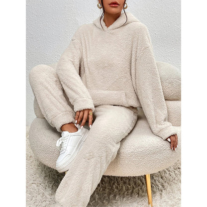 ☁️ Mysigt vinter-set ✨ Fleece-hemkläder för damer med huvtröja och byxor – mjuka, varma och bekväma
