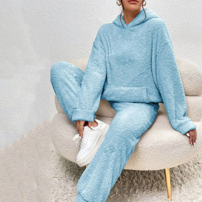 ☁️ Mysigt vinter-set ✨ Fleece-hemkläder för damer med huvtröja och byxor – mjuka, varma och bekväma