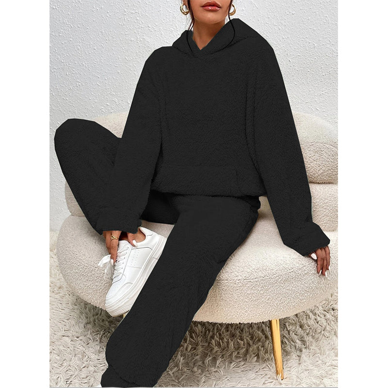 ☁️ Mysigt vinter-set ✨ Fleece-hemkläder för damer med huvtröja och byxor – mjuka, varma och bekväma