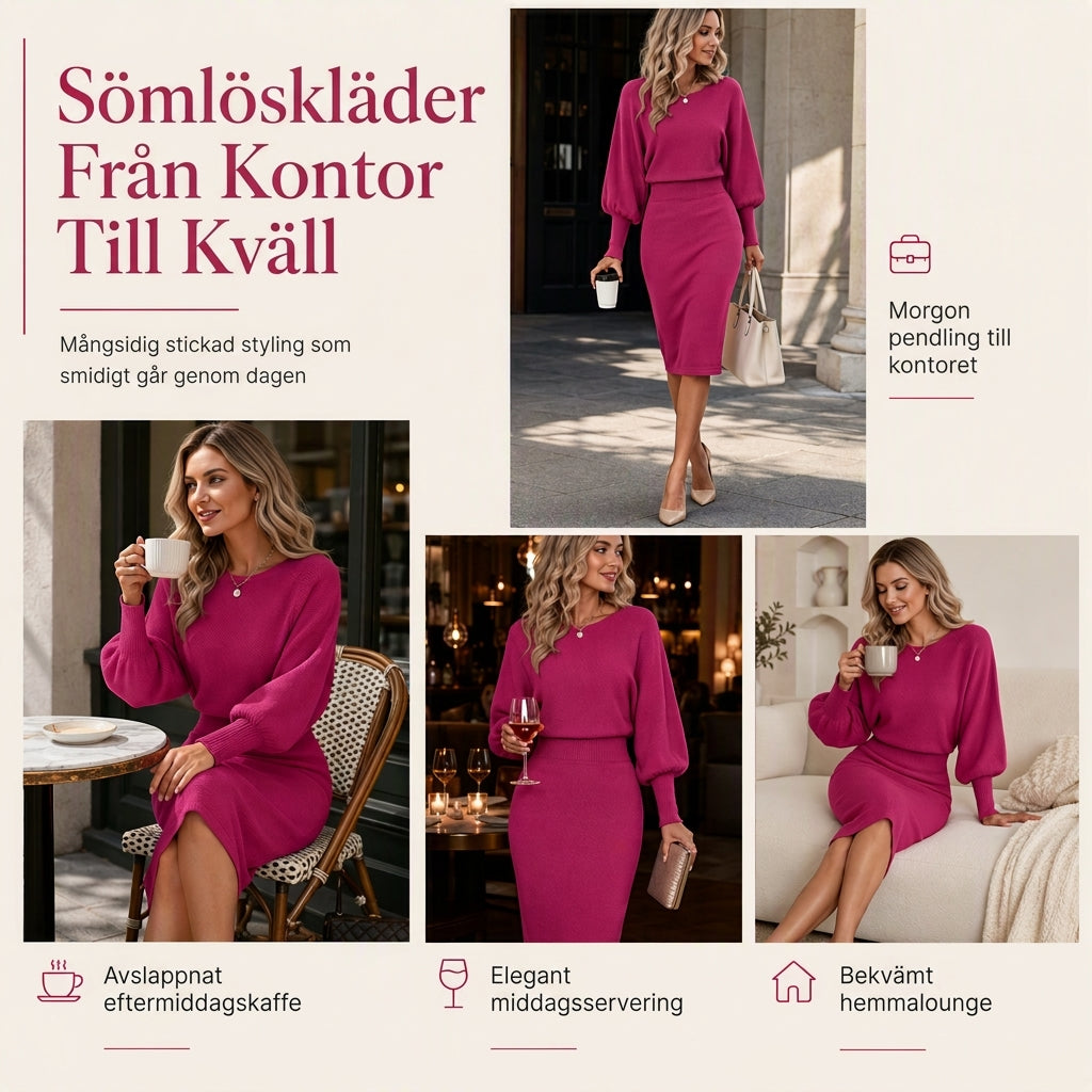 Kvinnors långärmad tröjaklänning i stickat