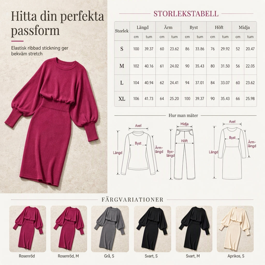 Kvinnors långärmad tröjaklänning i stickat