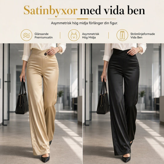 📢🎉50 % rabatt!!!🛍️✨Eleganta, högt skurna, vida satinbyxor med asymmetrisk midja