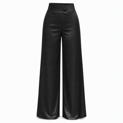 📢🎉50 % rabatt!!!🛍️✨Eleganta, högt skurna, vida satinbyxor med asymmetrisk midja