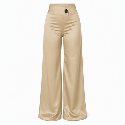 📢🎉50 % rabatt!!!🛍️✨Eleganta, högt skurna, vida satinbyxor med asymmetrisk midja
