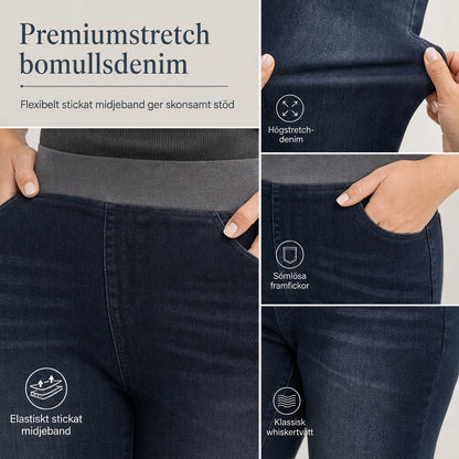 📢🎉50 % rabatt!!!🛍️✨Dammjeans med hög midja, dragkedja, slim fit, mörk tvätt och bred elastisk midja