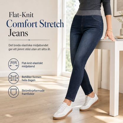 📢🎉50 % rabatt!!!🛍️✨Dammjeans med hög midja, dragkedja, slim fit, mörk tvätt och bred elastisk midja