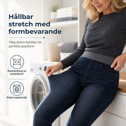 📢🎉50 % rabatt!!!🛍️✨Dammjeans med hög midja, dragkedja, slim fit, mörk tvätt och bred elastisk midja