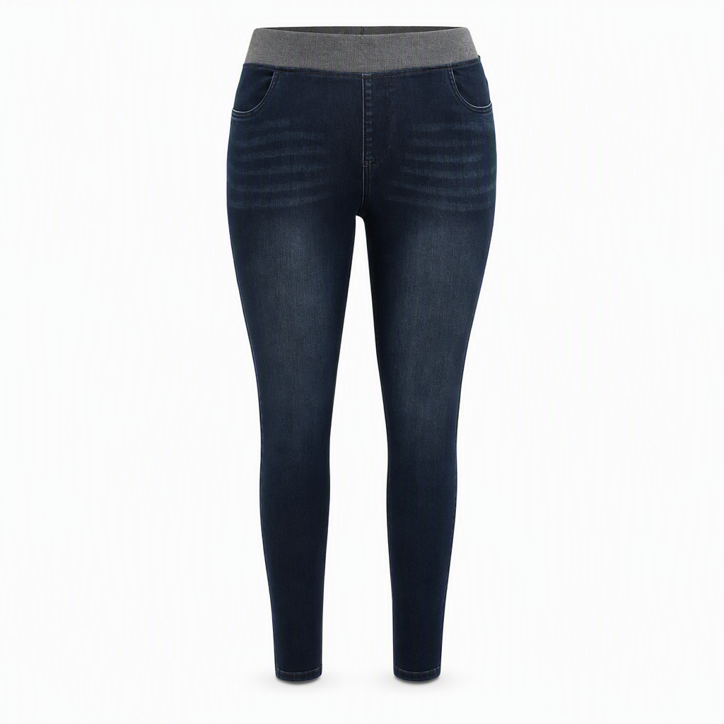 📢🎉50 % rabatt!!!🛍️✨Dammjeans med hög midja, dragkedja, slim fit, mörk tvätt och bred elastisk midja