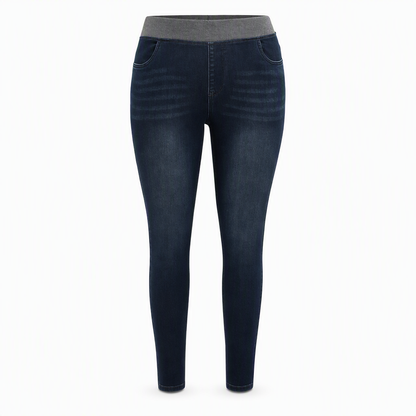 📢🎉50 % rabatt!!!🛍️✨Dammjeans med hög midja, dragkedja, slim fit, mörk tvätt och bred elastisk midja