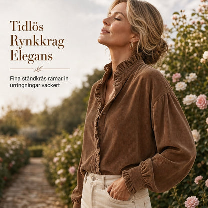 Kvinnors vintage-blus i manchester med volangkrage och långa ärmklockor