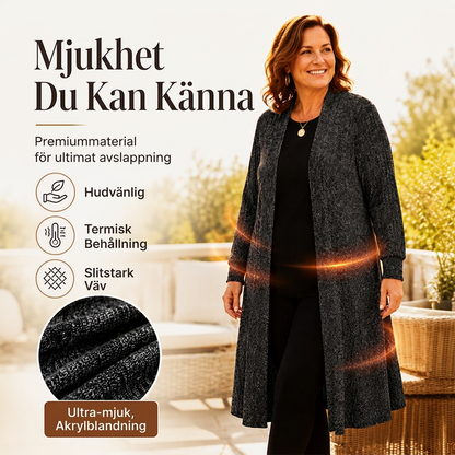 Damens mysig ribbstickad lång cardigan