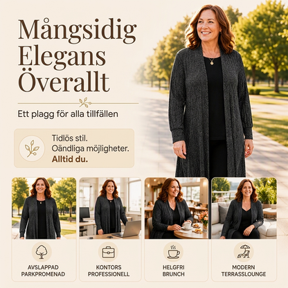 Damens mysig ribbstickad lång cardigan