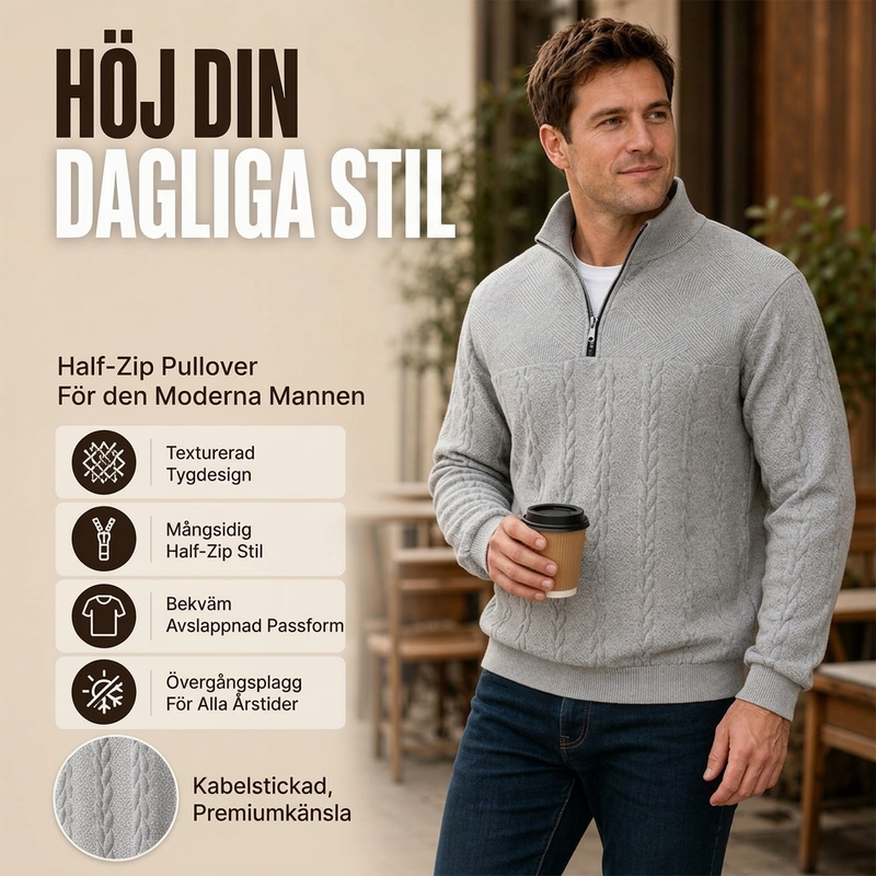 Herr ledig jacquardtröja med halv dragkedja