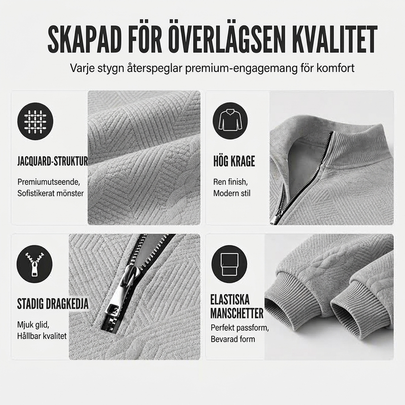 Herr ledig jacquardtröja med halv dragkedja