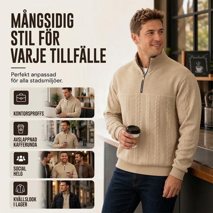 Herr ledig jacquardtröja med halv dragkedja