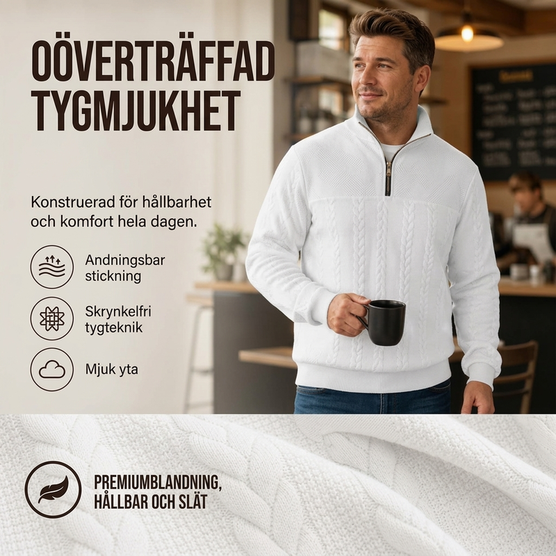Herr ledig jacquardtröja med halv dragkedja