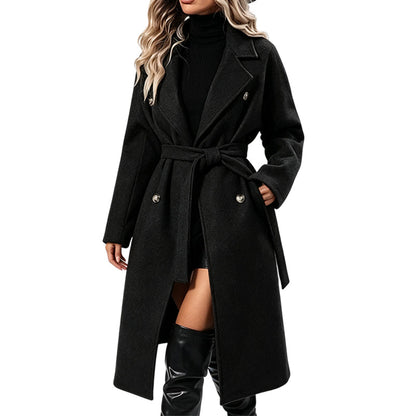 🎉🔥Nyhet & 50 % rabatt!💖🧥Elegant trenchcoat med bälte – dubbelknäppt, högkvalitativ ullkappa för damer, perfekt för höst och vinter