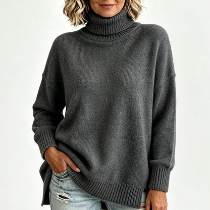 Lös stickad turtleneck-tröja för kvinnor
