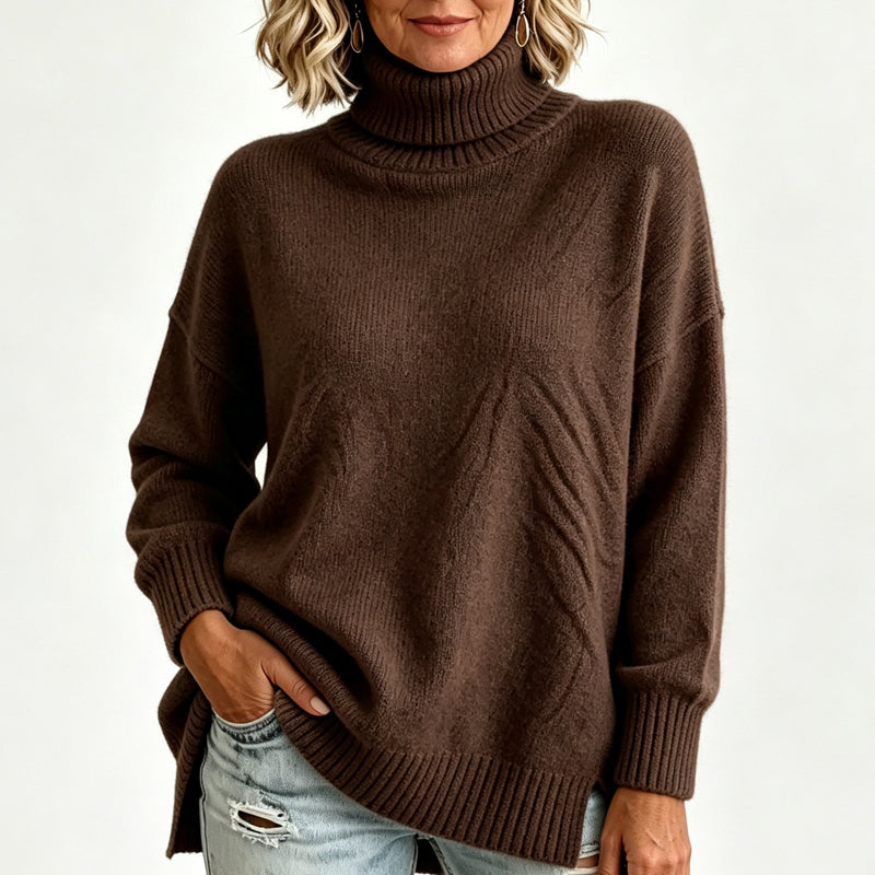 Lös stickad turtleneck-tröja för kvinnor