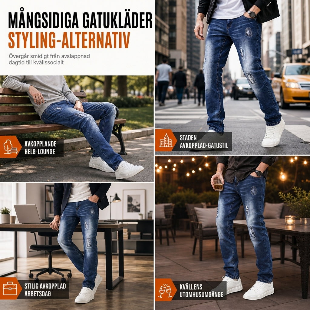 Smal, stretchig och riven jeans för män