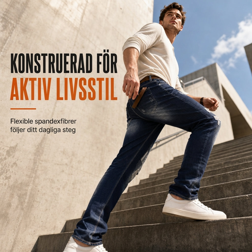 Smal, stretchig och riven jeans för män