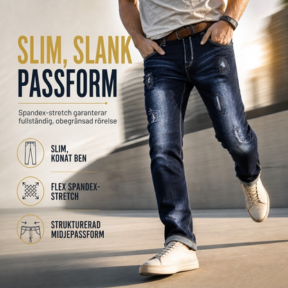Smal, stretchig och riven jeans för män
