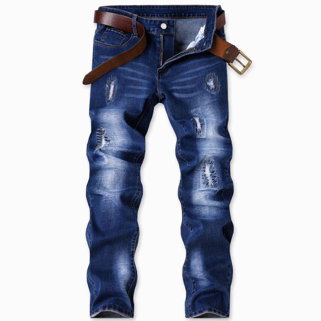 Smal, stretchig och riven jeans för män