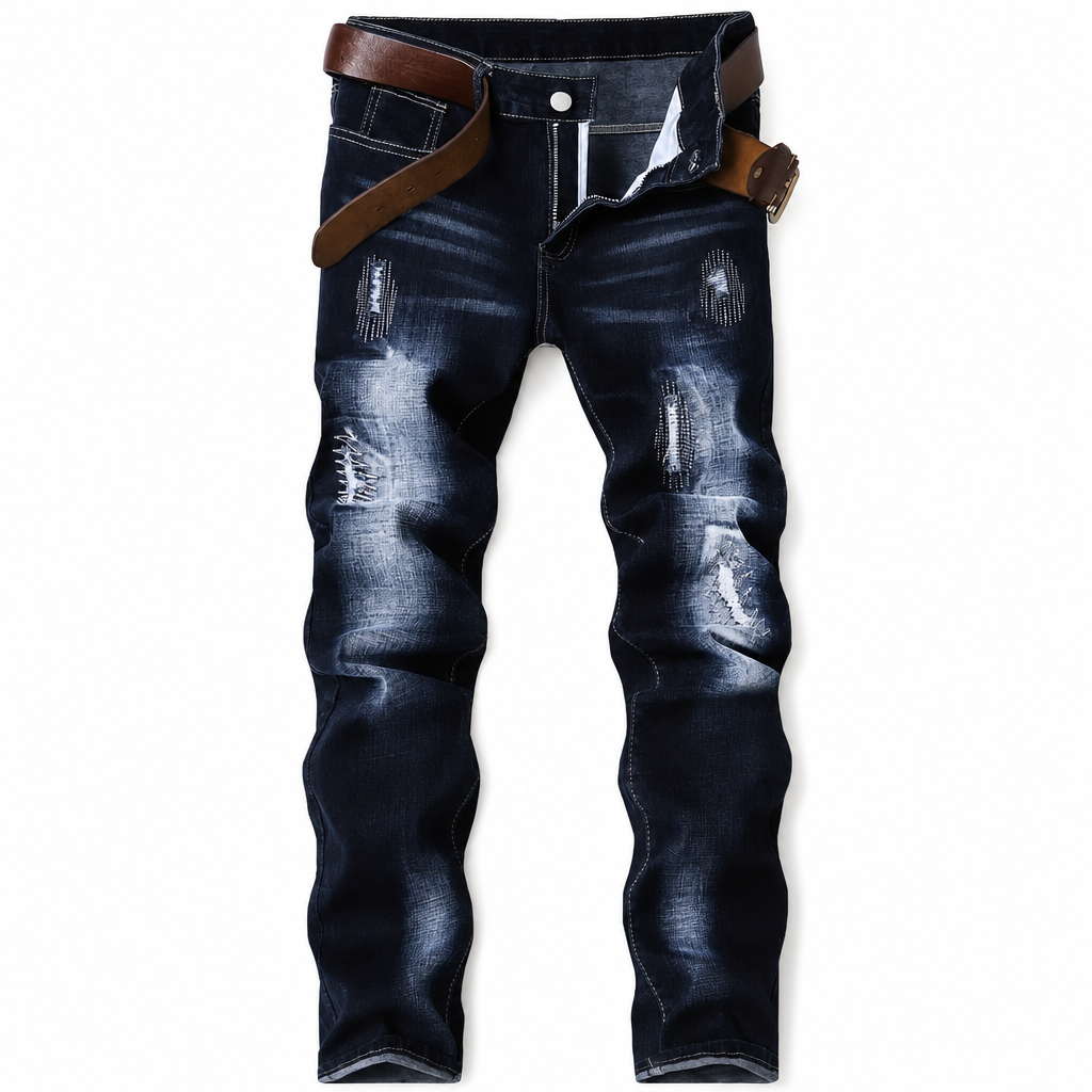 Smal, stretchig och riven jeans för män