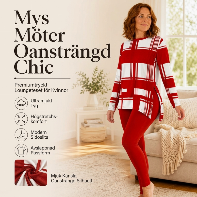 Långärmad tryckta topp & leggings-set för kvinnor