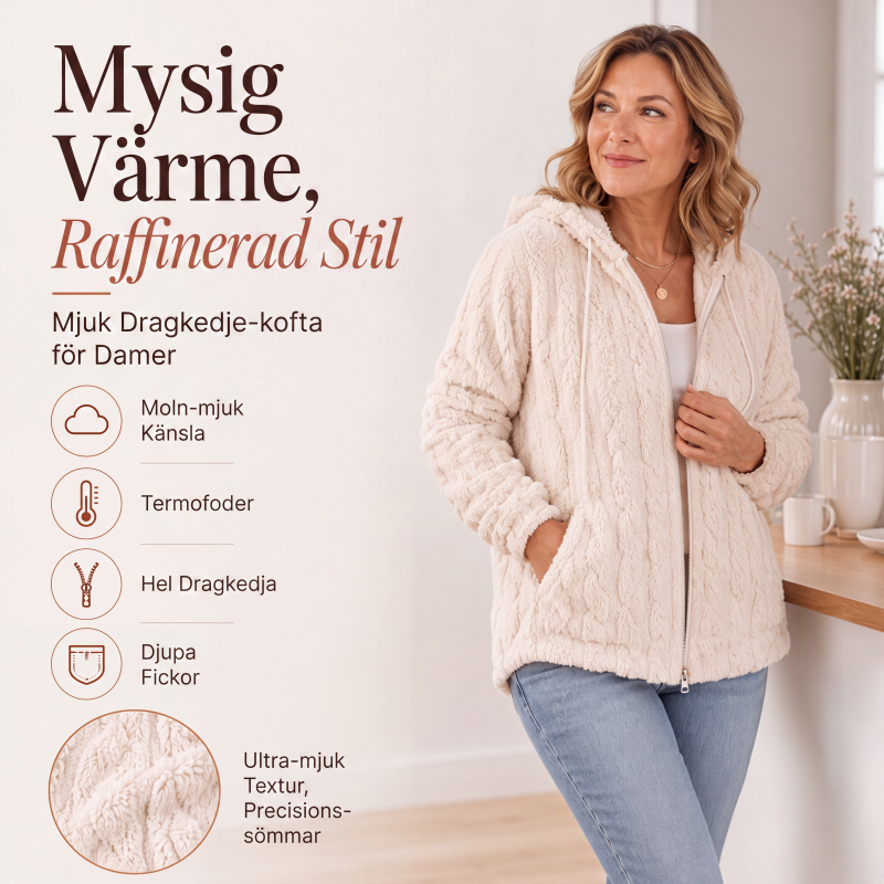 Kvinnors lediga, varma och luddiga jacka med huva