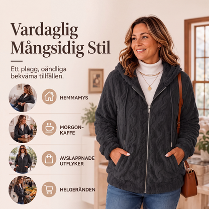 Kvinnors lediga, varma och luddiga jacka med huva