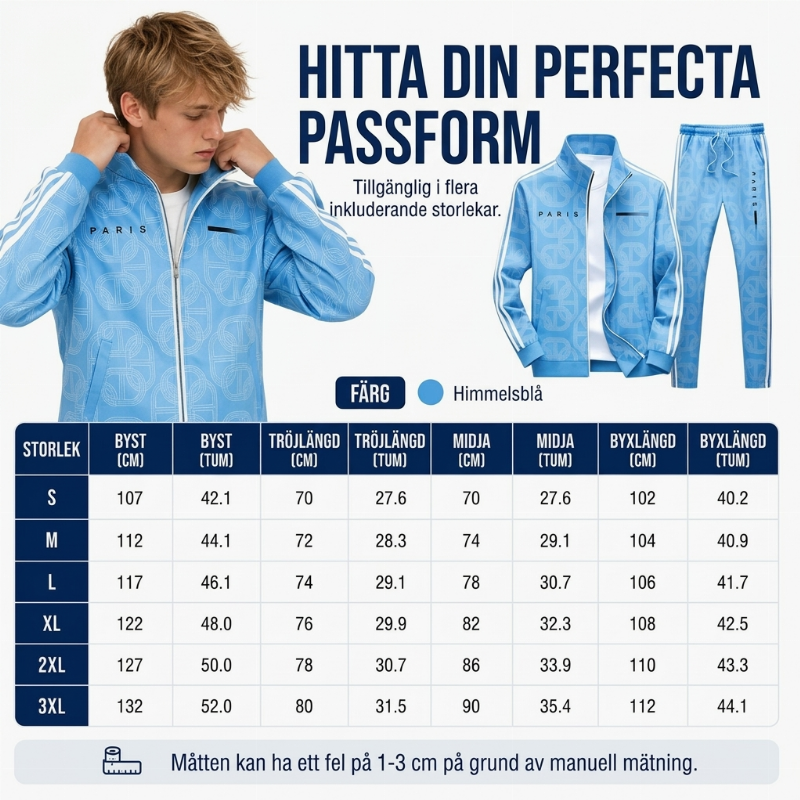 Herrset med hel dragkedja: jacka och byxor med geometriskt tryck